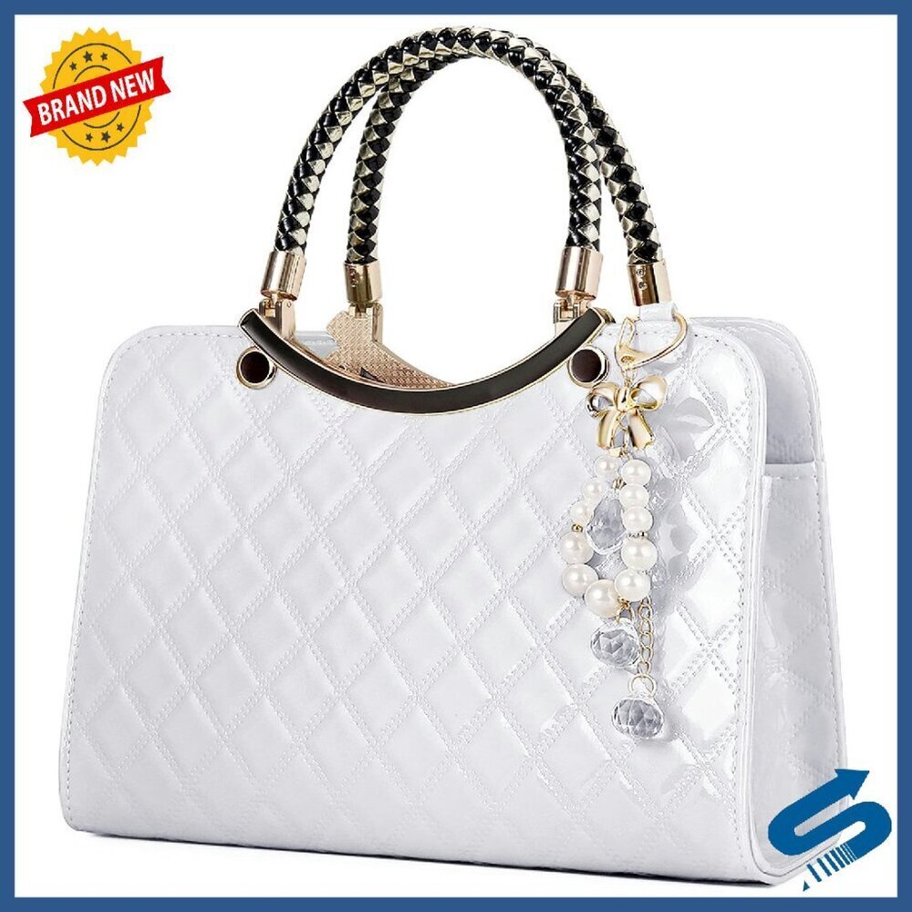 Shiny Patent Leather Satchel Handbag with Adjustable Strap